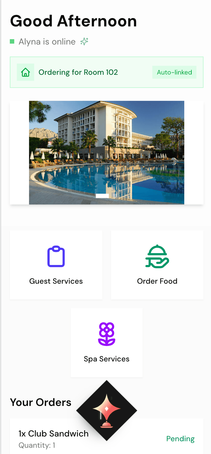 Alyna guest mobile interface screenshot
